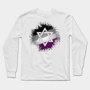 Paint Splatter Asexual Pride Star of David Symbol Long Sleeve T-Shirt